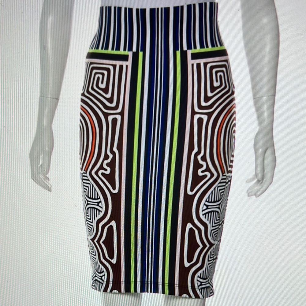 Clover Canyon Striped Knee-Length Skirt Multi-Colored Geometric Patterned Sz. S